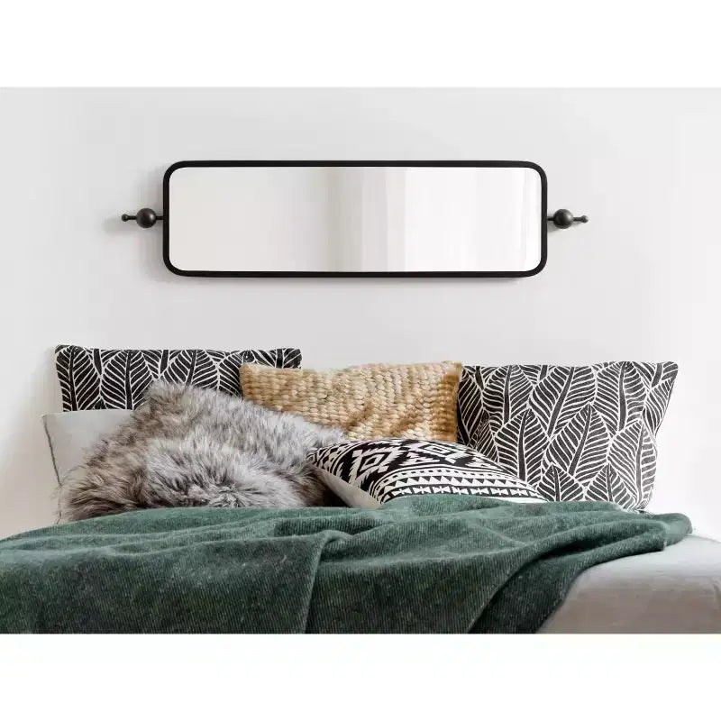 9"x36" Slim Rectangle Wall Mirror, Metal Frame, Black, Modern Minimalist Decor