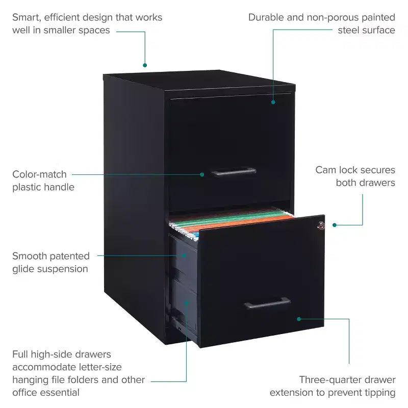 Steel 2-Drawer Vertical File Cabinet Letter Width 18''