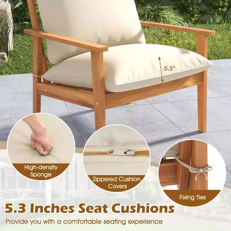 Ensemble de mobilier de patio Costway 4 pièces en bois d'acacia avec coussins moelleux et table basse