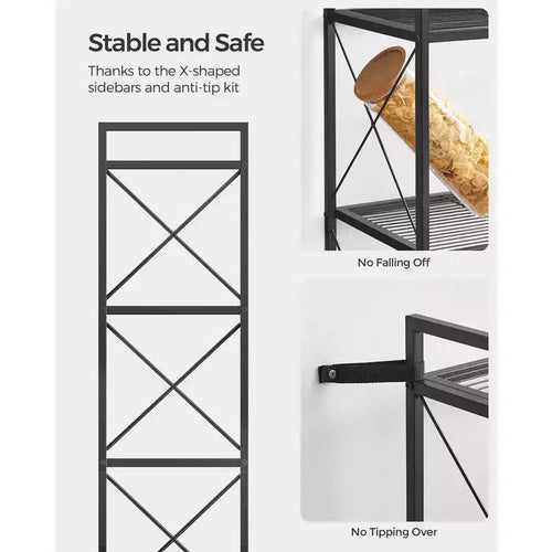 Étagère de rangement en métal à 4 niveaux avec cadres latéraux en X, maille dense, 32 x 80 x 112,5 cm, style industriel, noir encre