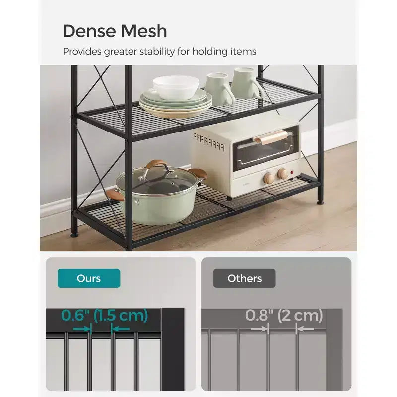 4-Tier Metal Storage Rack with X Side Frames, Dense Mesh, 12.6"x31.5"x44.3", Industrial, Ink Black