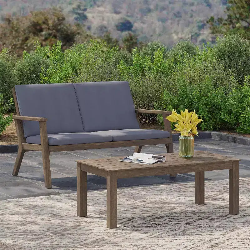 GDFStudio Deborah Ensemble Canapé et Table Basse d'Extérieur en Bois d'Acacia avec Coussins