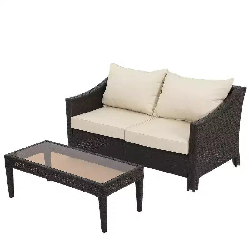 Christopher Knight Home Antibes 2 Piece Outdoor Wicker Loveseat and Coffee Table Set with Cushions