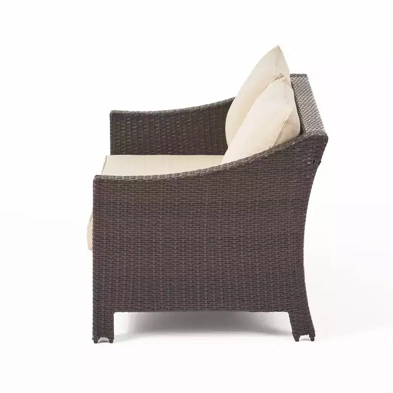 Christopher Knight Home Antibes, ensemble de 2 pièces : causeuse et table basse en osier d'extérieur avec coussins