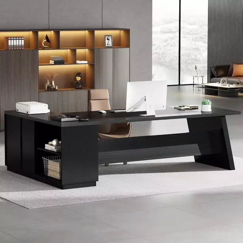Modern 78" L-Shaped Executive Desk with Drawers and Lateral File Cabinet