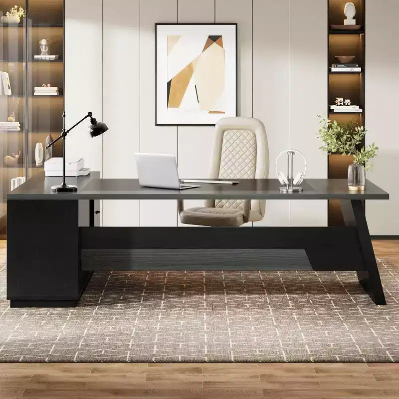 Modern 78" L-Shaped Executive Desk with Drawers and Lateral File Cabinet