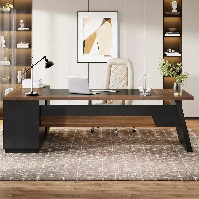 Modern 78" L-Shaped Executive Desk with Drawers and Lateral File Cabinet