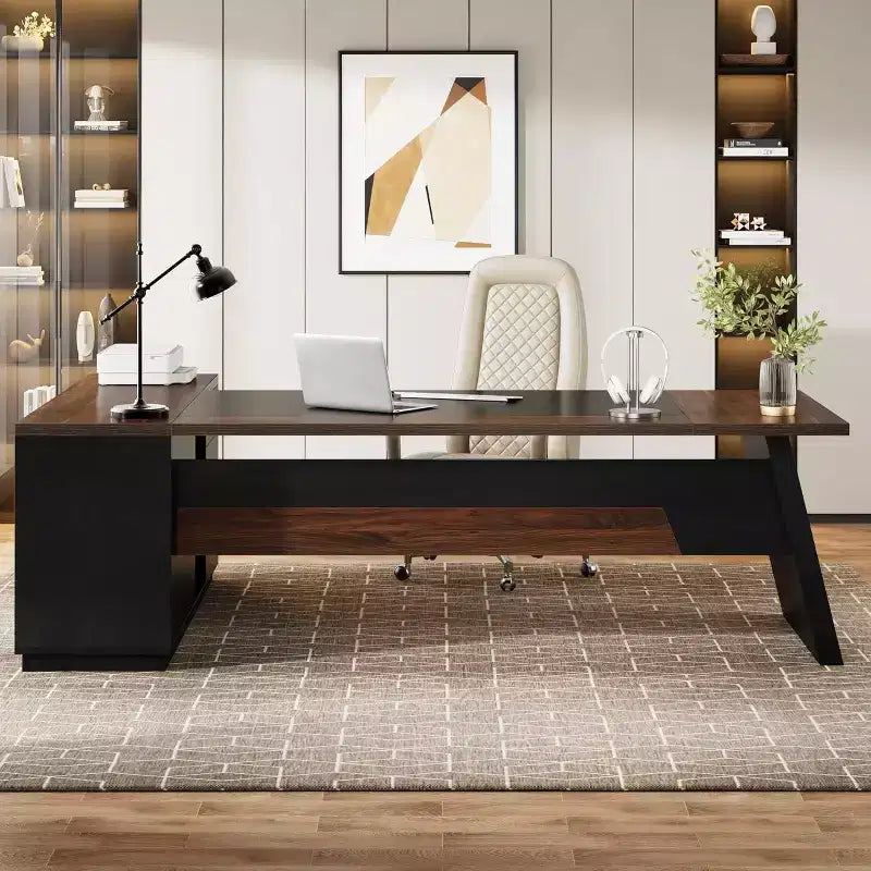 Modern 78" L-Shaped Executive Desk with Drawers and Lateral File Cabinet