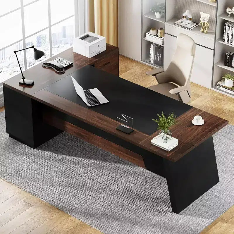 Modern 78" L-Shaped Executive Desk with Drawers and Lateral File Cabinet