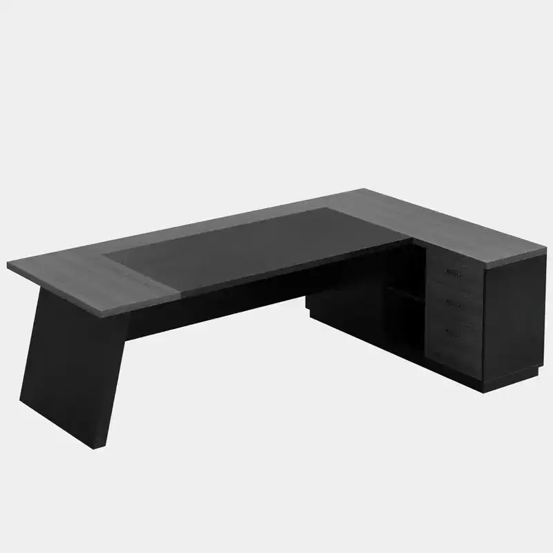 Modern 78" L-Shaped Executive Desk with Drawers and Lateral File Cabinet