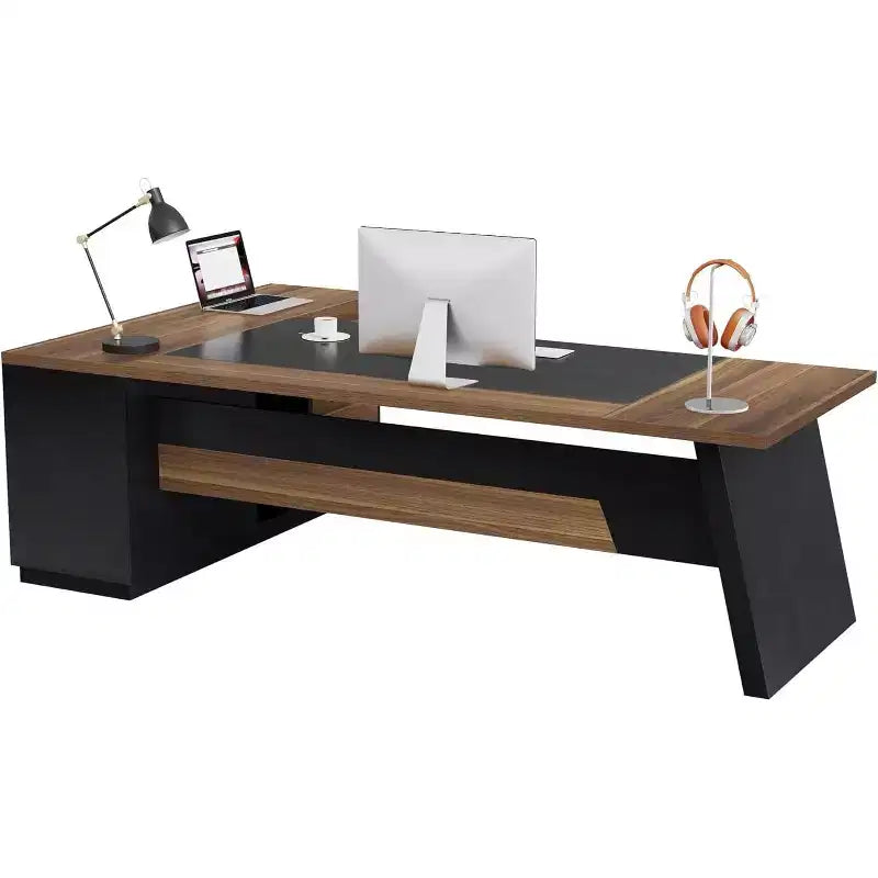Modern 78" L-Shaped Executive Desk with Drawers and Lateral File Cabinet