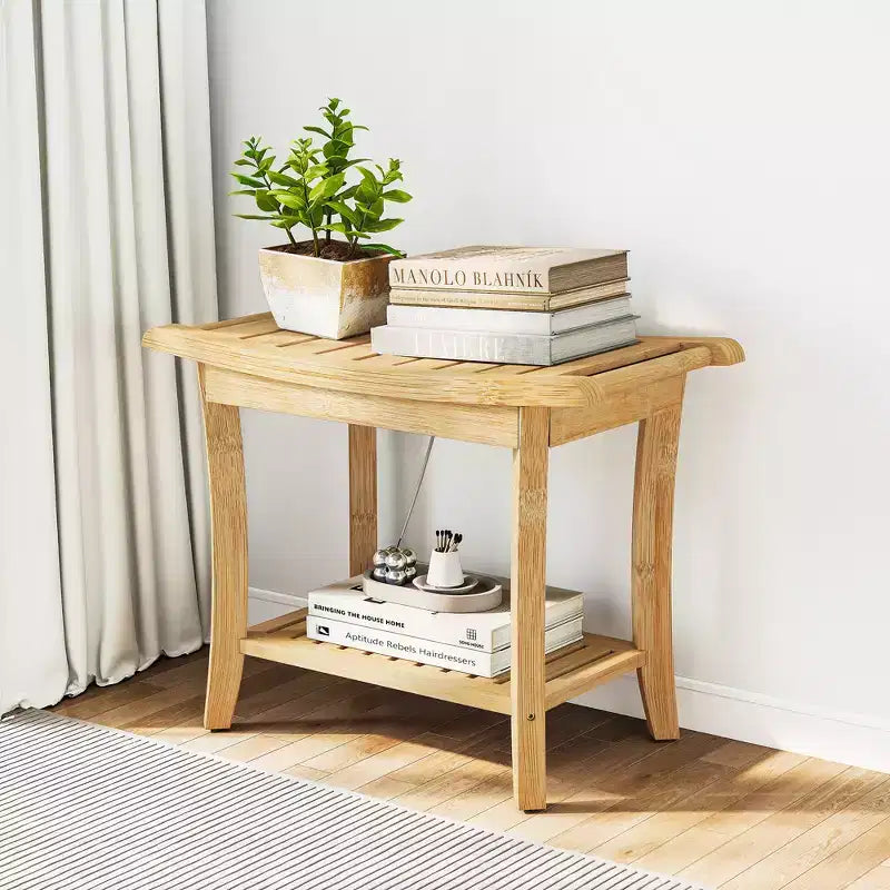 Bamboo Shower Bench with Storage Shelf, Waterproof, 330 lbs Capacity