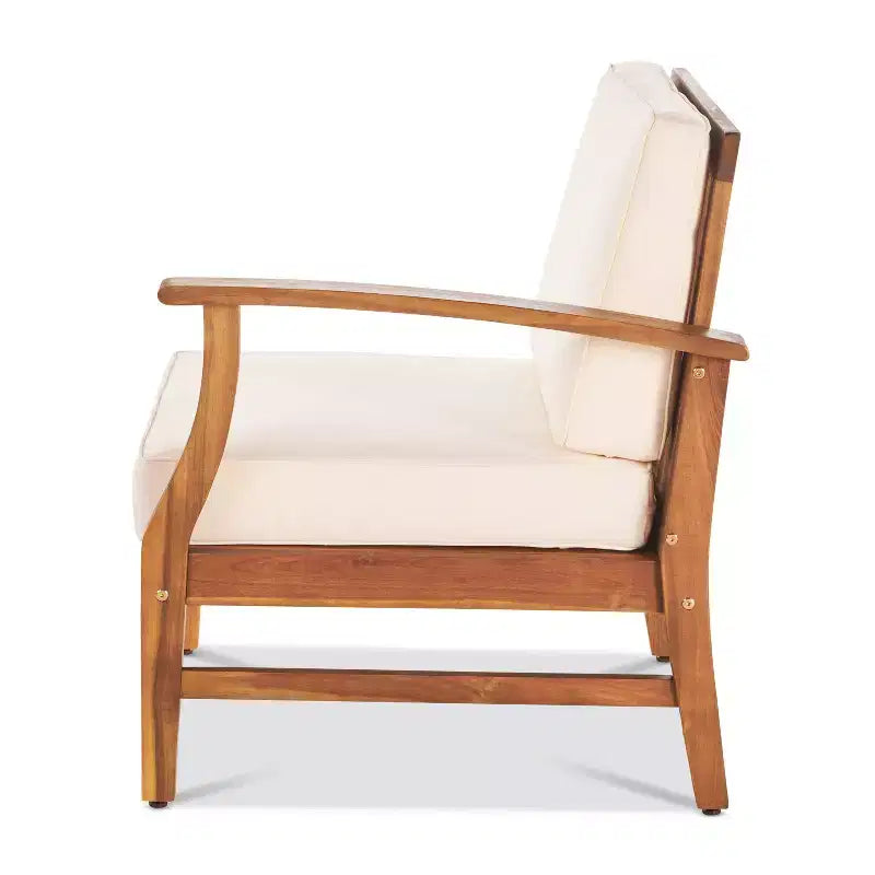 Ensemble canapé 3 places et table basse d'extérieur Abena en bois d'acacia avec coussins GDFStudio