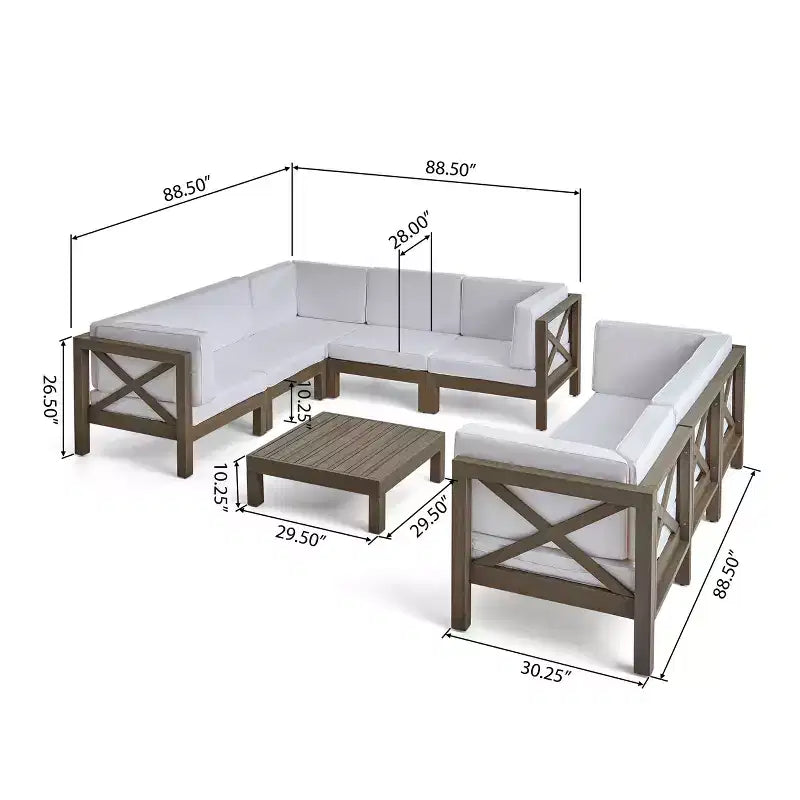 Christopher Knight Home Keith Canapé d'angle d'extérieur en bois d'acacia 8 places avec coussins