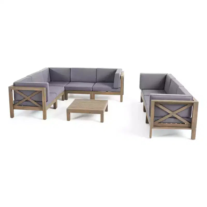 Christopher Knight Home Keith Canapé d'angle d'extérieur en bois d'acacia 8 places avec coussins
