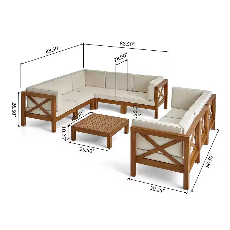 Christopher Knight Home Keith Canapé d'angle d'extérieur en bois d'acacia 8 places avec coussins