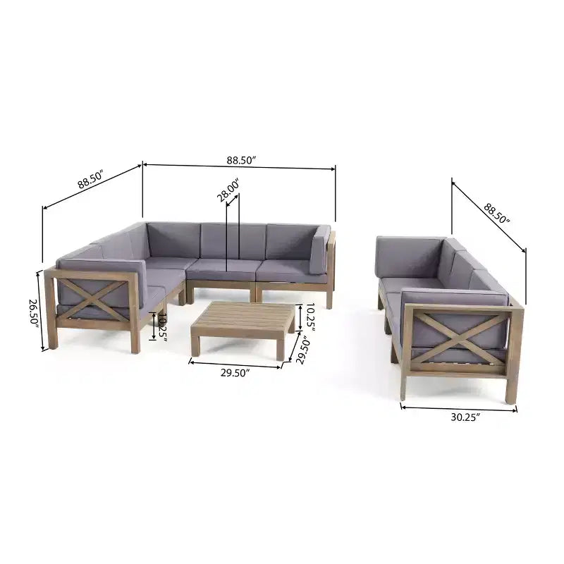 Christopher Knight Home Keith Canapé d'angle d'extérieur en bois d'acacia 8 places avec coussins