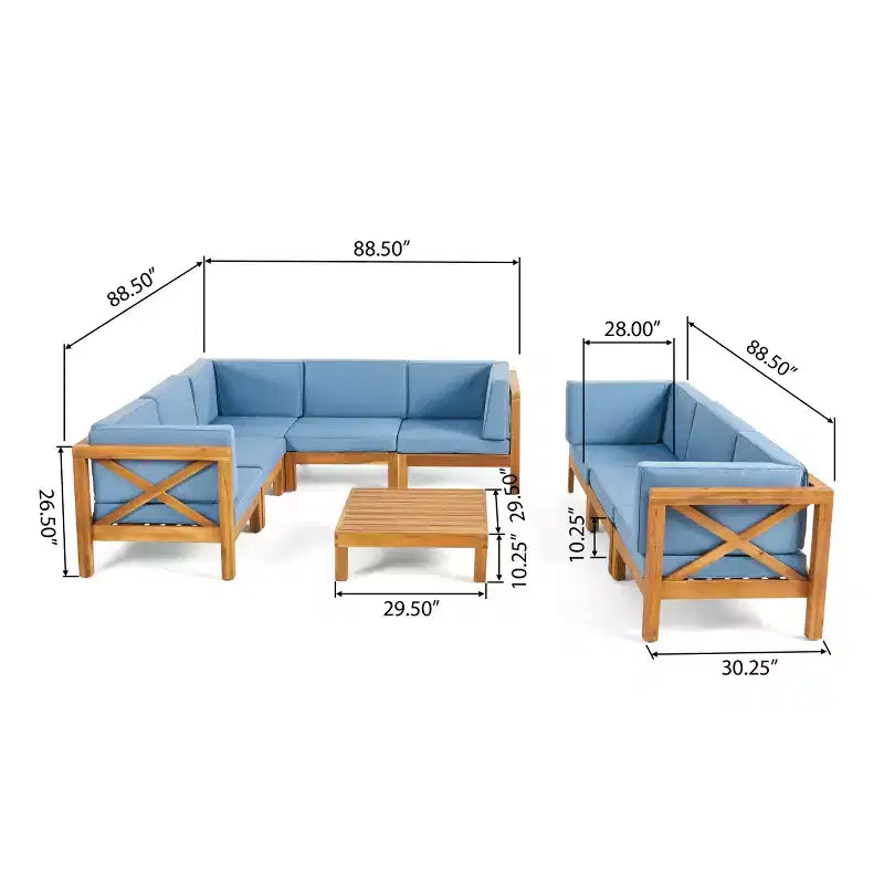Christopher Knight Home Keith Canapé d'angle d'extérieur en bois d'acacia 8 places avec coussins