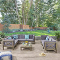 Christopher Knight Home Keith Outdoor Acacia Wood 8 Seater Sectional Sofa Chat Set with Cushions