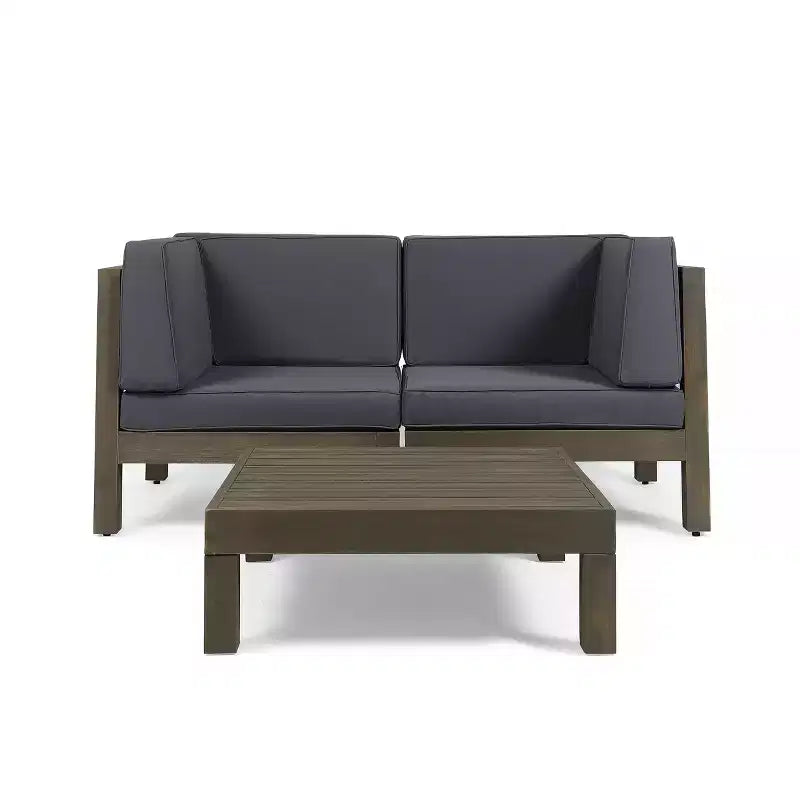 GDFStudio Keith Ensemble de causeuse et table basse d'extérieur en bois d'acacia avec coussins