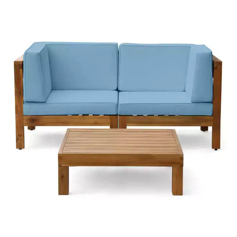 GDFStudio Keith Ensemble de causeuse et table basse d'extérieur en bois d'acacia avec coussins