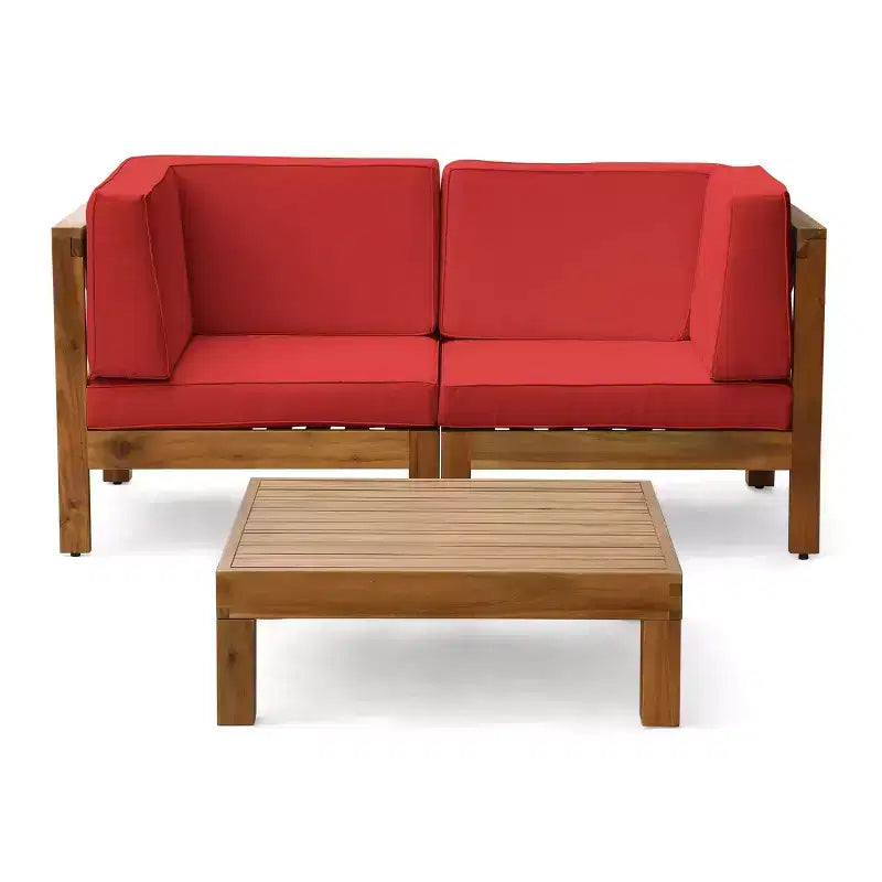 GDFStudio Keith Ensemble de causeuse et table basse d'extérieur en bois d'acacia avec coussins