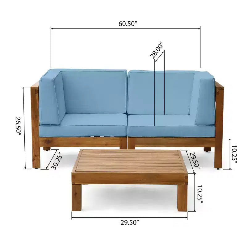 GDFStudio Keith Ensemble de causeuse et table basse d'extérieur en bois d'acacia avec coussins