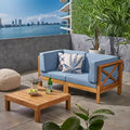 GDFStudio Keith Outdoor Acacia Wood Loveseat and Coffee Table Set with Cushions