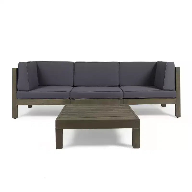 Christopher Knight Home Oana Ensemble de conversation avec canapé trois places en bois d'acacia et coussins pour l'extérieur
