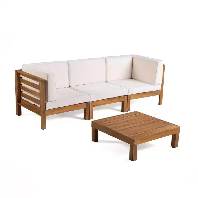 Christopher Knight Home Oana Ensemble de conversation avec canapé trois places en bois d'acacia et coussins pour l'extérieur