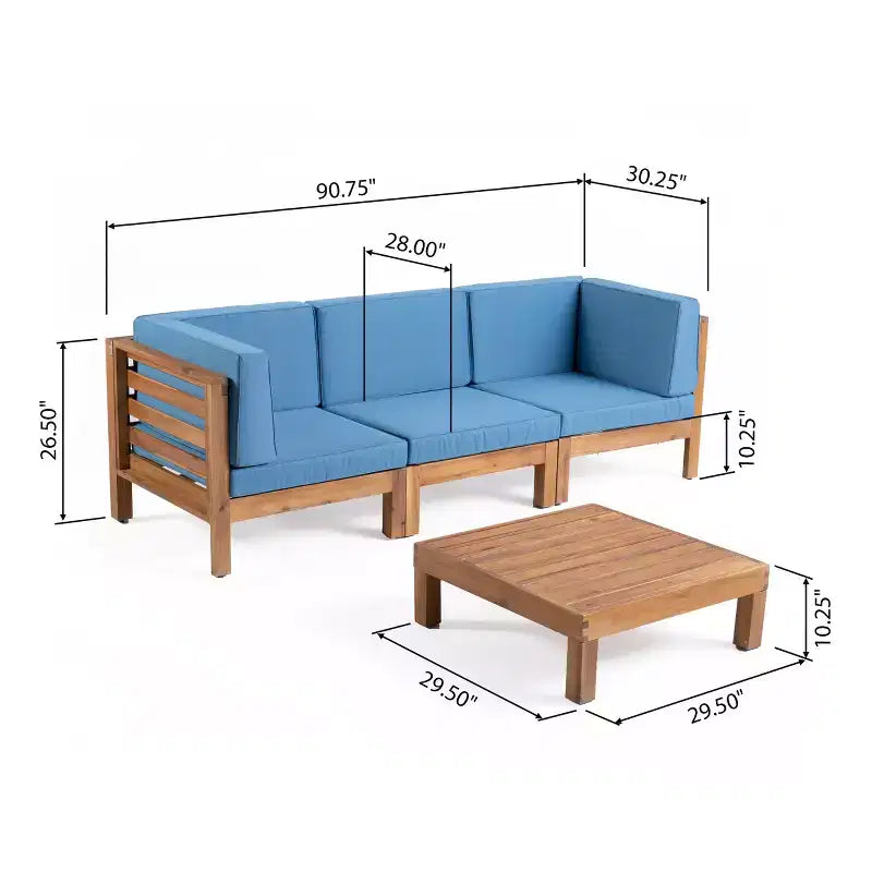 Christopher Knight Home Oana Ensemble de conversation avec canapé trois places en bois d'acacia et coussins pour l'extérieur