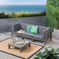 Christopher Knight Home Oana Outdoor Acacia Wood 3 Seater Sofa Chat Set with Cushions