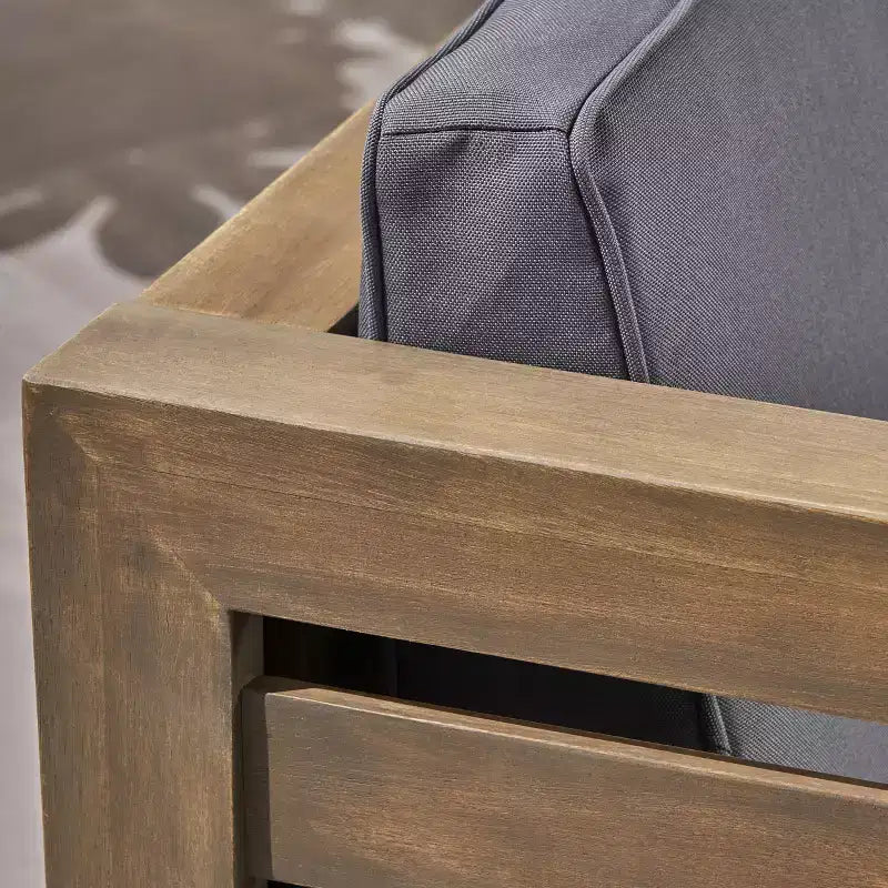 GDFStudio Cavendish Ensemble de conversation de canapé 3 places en bois d'acacia avec ottoman pour l'extérieur