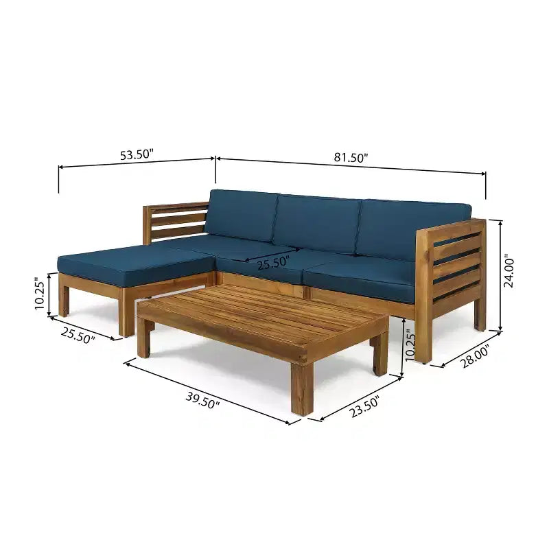 GDFStudio Cavendish Ensemble de conversation de canapé 3 places en bois d'acacia avec ottoman pour l'extérieur