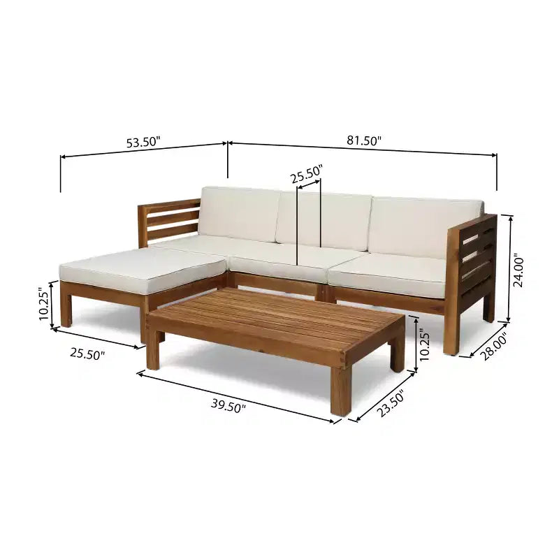 GDFStudio Cavendish Ensemble de conversation de canapé 3 places en bois d'acacia avec ottoman pour l'extérieur