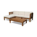 GDFStudio Cavendish Outdoor Acacia Wood 3 Seater Sofa Chat Set with Ottoman