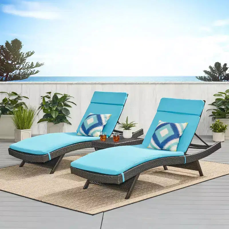 GDFStudio Olivia Ensemble de 3 chaises longues sans accoudoirs marron multicolore avec coussins