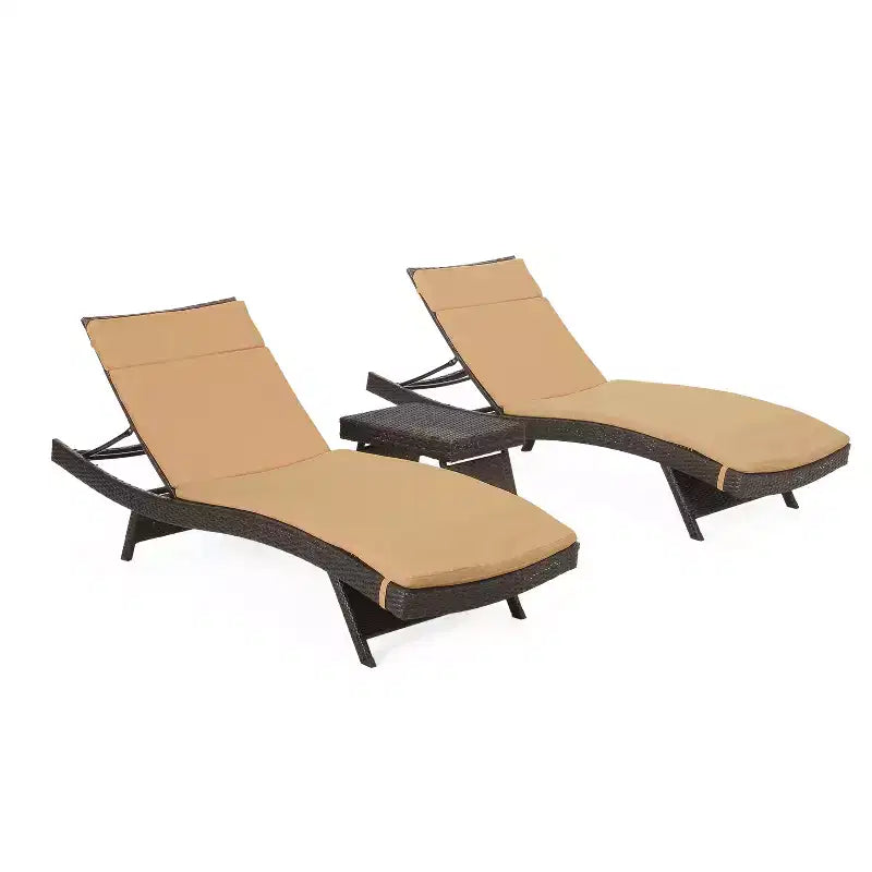 GDFStudio Olivia Ensemble de 3 chaises longues sans accoudoirs marron multicolore avec coussins