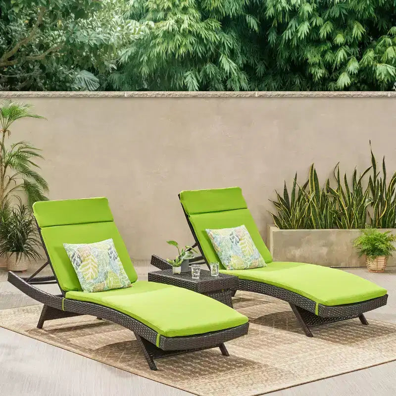 GDFStudio Olivia Ensemble de 3 chaises longues sans accoudoirs marron multicolore avec coussins