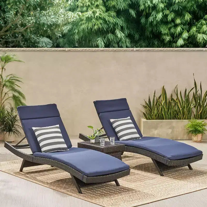 GDFStudio Olivia Ensemble de 3 chaises longues sans accoudoirs marron multicolore avec coussins