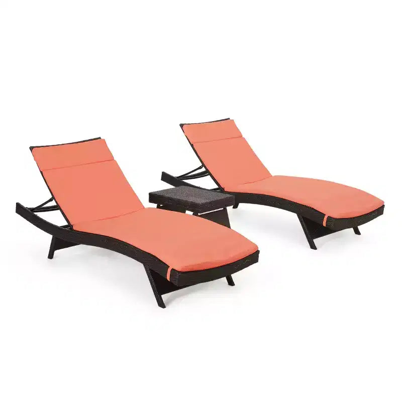 GDFStudio Olivia Ensemble de 3 chaises longues sans accoudoirs marron multicolore avec coussins