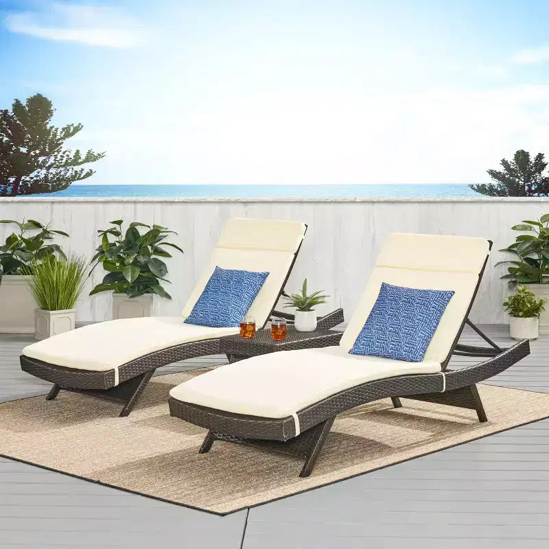 GDFStudio Olivia Multibrown 3 Piece Armless Chaise Lounge Chat Set with Cushions
