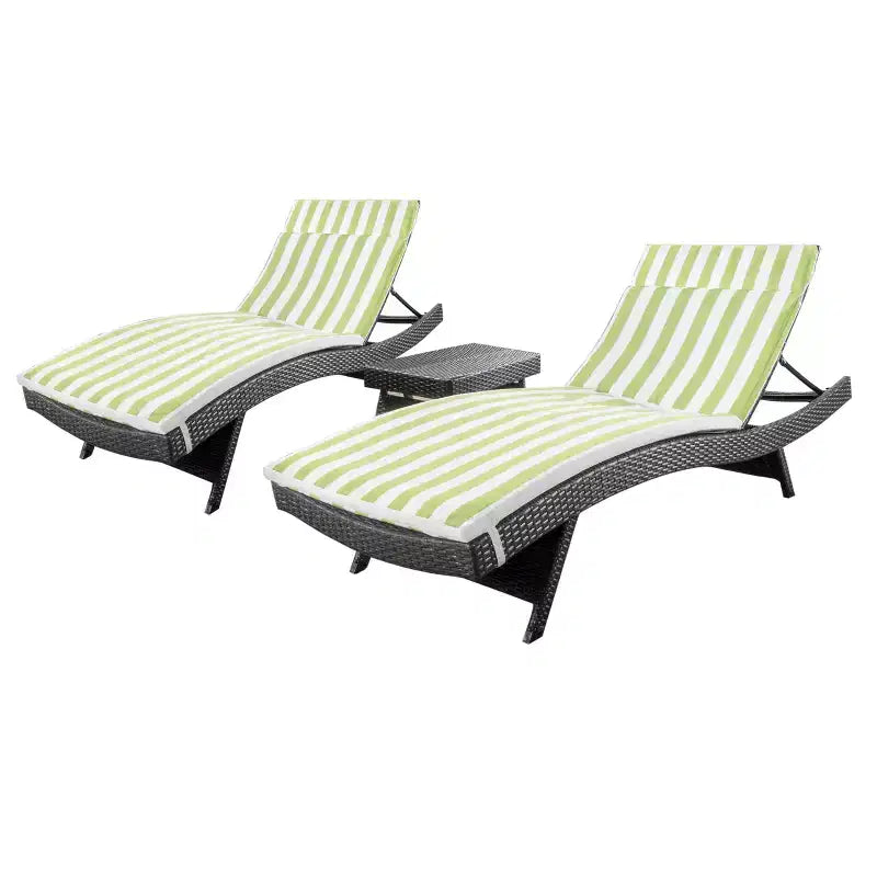 GDFStudio Olivia 3 Piece Armless Chaise Lounge Chat Set with Striated Cushions