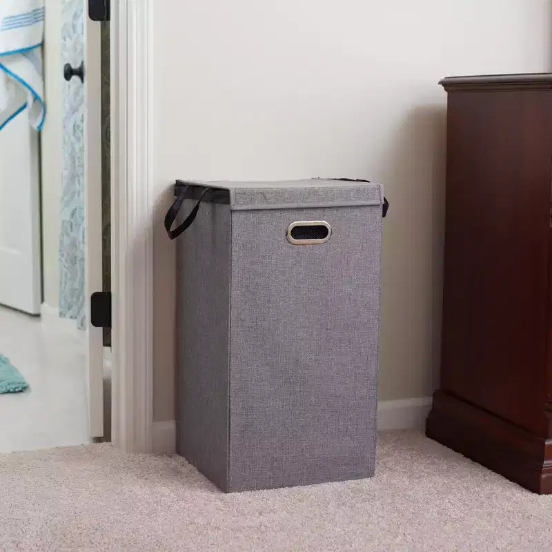 Laundry Hamper with Lid, Sturdy Polyester Sides with Attached Magnetic Lid, Gray
