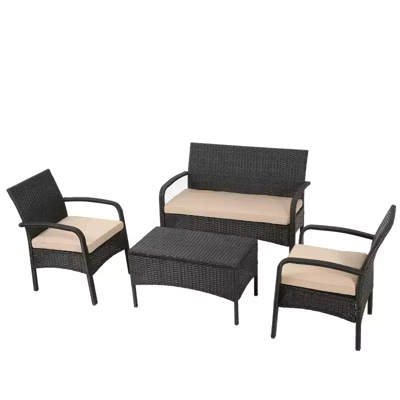Christopher Knight Home Kilburn Outdoor Wicker 4 Seater Chat Set with Cushions