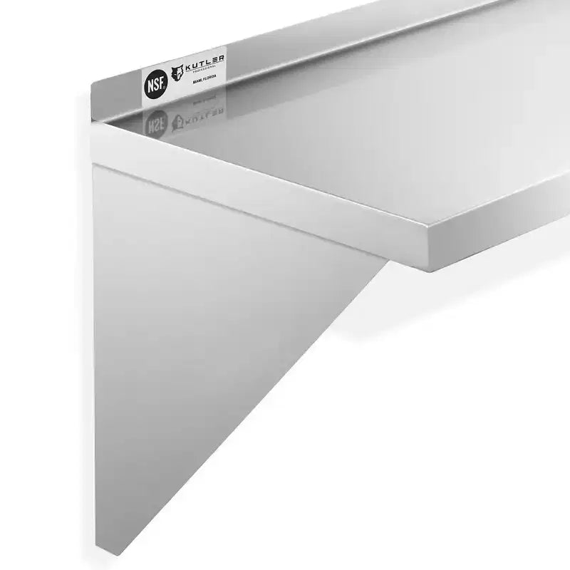 Stainless Steel Wall Mount Shelf with Backsplash, NSF Commercial Floating Shelving for Kitchen or Restaurant