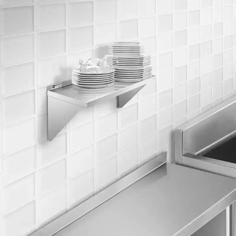 Stainless Steel Wall Mount Shelf with Backsplash, NSF Commercial Floating Shelving for Kitchen or Restaurant