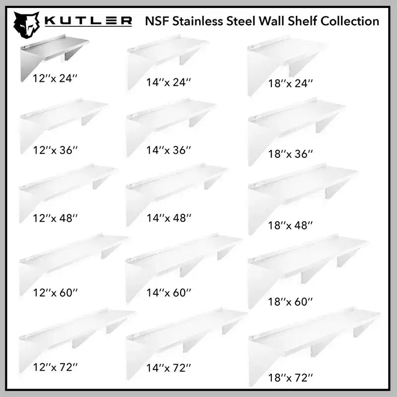 Stainless Steel Wall Mount Shelf with Backsplash, NSF Commercial Floating Shelving for Kitchen or Restaurant