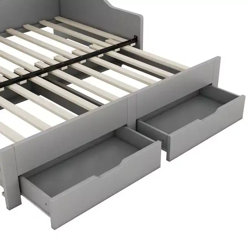 Twin to King Expandable Daybed with USB Ports, Storage Bookcases and 2 Drawers, White/Gray