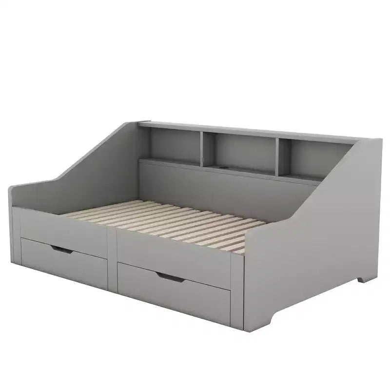 Twin to King Expandable Daybed with USB Ports, Storage Bookcases and 2 Drawers, White/Gray
